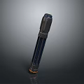 Futuristic Sci Fi Weapon Black Metallic Body with Orange Accent Sleek Cylindrical Blue Glowing Details