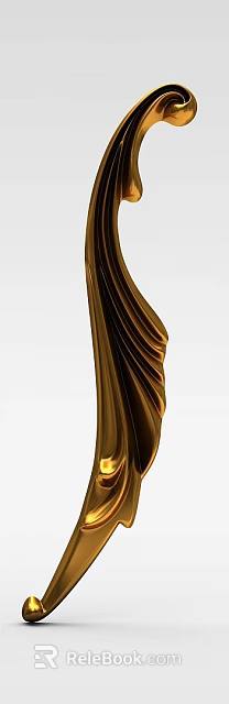 Intricate Golden Carved Drapery Featuring Soft Folds on White Background 3d model 