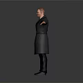 Male Character In Dark Trench Coat Standing With Arms Outstretched And Short Hair