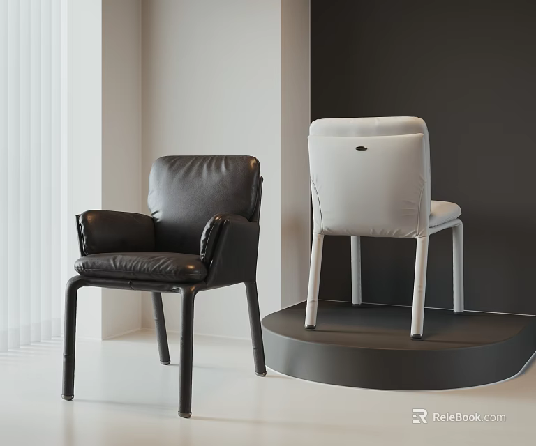 Black Leather and White Fabric Single Chair Modern Sleek Design in Minimalist Interior 3d model 