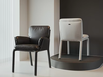 Black Leather and White Fabric Single Chair Modern Sleek Design in Minimalist Interior 3d model