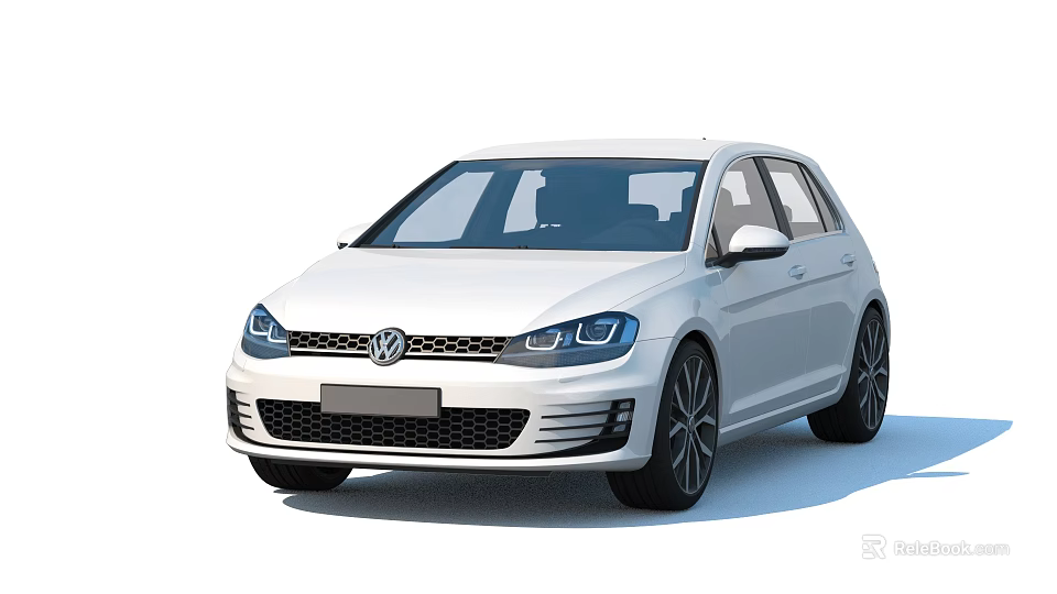 White Volkswagen Golf Hatchback With Sporty Design And Black Alloy Wheels 3d model 