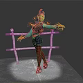 Orange Haired Character In Teal Top Black Shorts Near White Railings On Snowy Ground