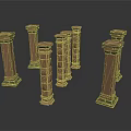 Multiple Classical Brown Architectural Columns With Base And Capital Details