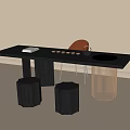 Modern Black Wooden Tea Table With Orange Chair Hexagonal Stools And Tea Set 3d model