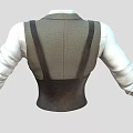 Men's Stylish Attire Featuring Double Breasted Vest White Shirt Red Tie And Leather Suspenders