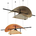 Modern Pendant Light Design With Curved Orange Beige Shades And Black Metal Hanging Rods