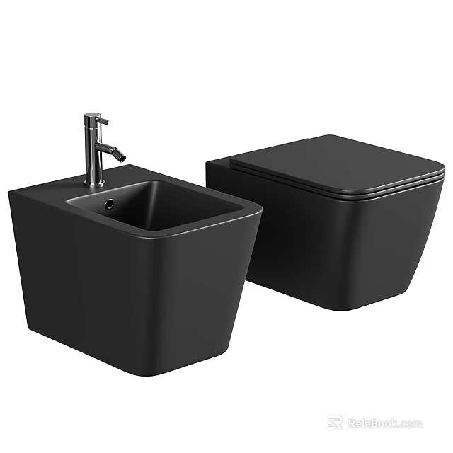 Contemporary Black Toilet Design With Matching Sink And Chrome Faucet In Bathroom 3d model 