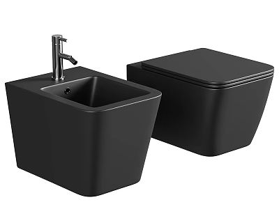 Contemporary Black Toilet Design With Matching Sink And Chrome Faucet In Bathroom 3d model
