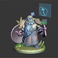 Fantasy Dwarf Warrior with Blue Beard Shield Axe Small Creature Companion Magic Blue Light Symbol