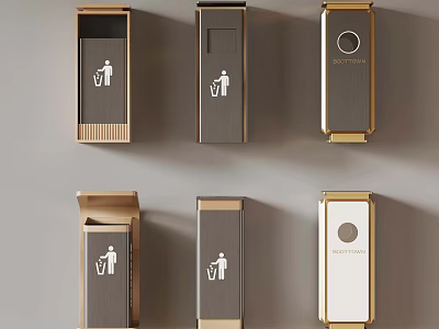 Modern Trash Bins With Various Color Finishes And Recycling Icons 3d model