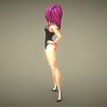 Animated Female Character With Purple Hair In Black Bodysuit And High Heels Standing Pose