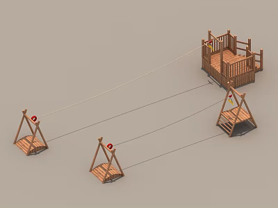 Wooden Playground Equipment With Swing Sets Platform And Rope For Kids Outdoor 3d model