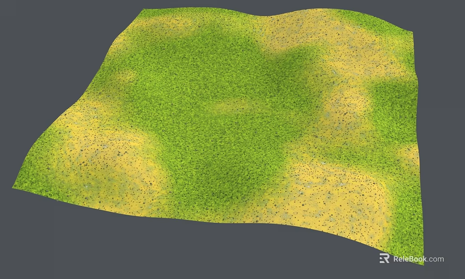 3D Model Of Undulating Terrain With Green Grass And Yellow Sand 3d model 