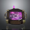 Steampunk Tech Console With Purple Glowing Screen Geometric Patterns Golden Handles And Pink Spire