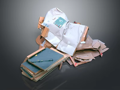 Pile of Waste Materials Including Cardboard Paper and Recyclable Items 3d model