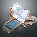 Pile of Waste Materials Including Cardboard Paper and Recyclable Items