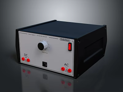 Headphone Audio Amplifier With Black Body White Panel Knob Red Indicator And DC AC Buttons 3d model