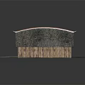 Traditional Wooden Building With Curved Gray Tile Roof And Red Edge Decoration
