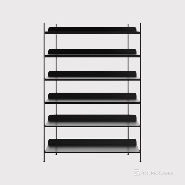 Shower Sauna Space Featuring Black Multi Layer Six Tier Metal Frame Shelf Light Background 3d model 