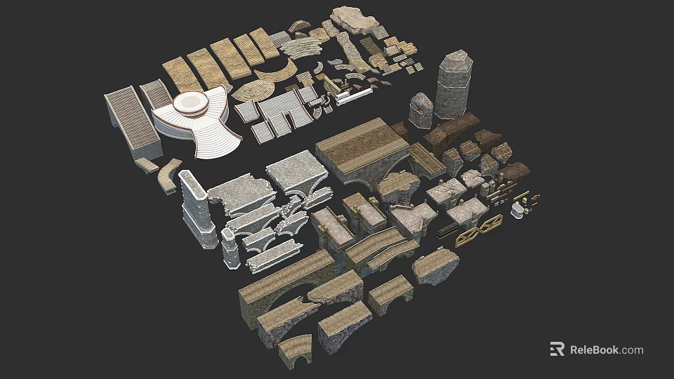 3D Architectural Scene Components With Stone Steps Columns Arches And Building Stones 3d model 