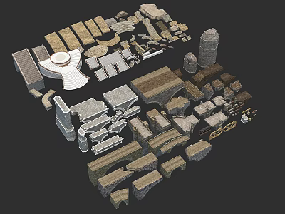 3D Architectural Scene Components With Stone Steps Columns Arches And Building Stones 3d model
