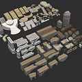 3D Architectural Scene Components With Stone Steps Columns Arches And Building Stones
