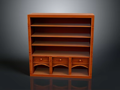 Classic Wooden Decorative Cabinet With Open Shelves Three Drawers And Storage Design 3d model