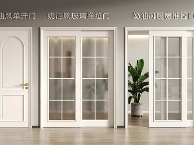 Cream Style Elegant Glass Sliding Doors For Modern Kitchen Interior With Transparent Panels 3d model