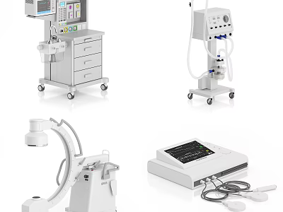 Essential Medical Devices Including Monitor Ventilator C-arm X-ray And ECG Machine For Clinical Use 3d model