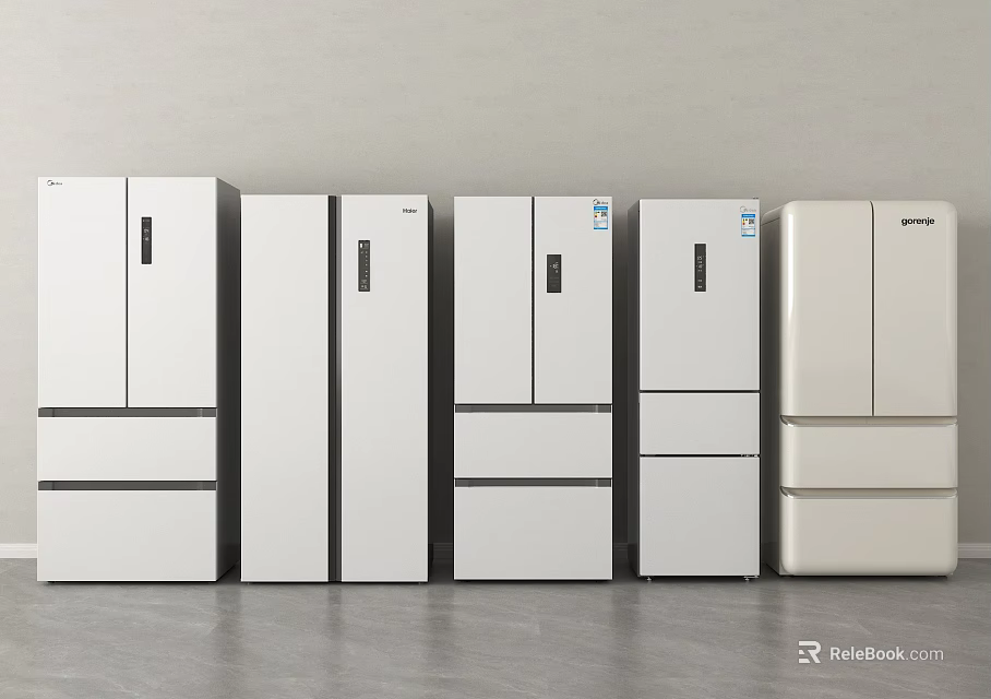White Refrigerators and Freezers with Various Styles in Home Appliance 3d model 