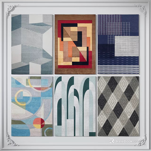 Stylish Square Rugs With Various Geometric Patterns For Modern Home Decor 3d model