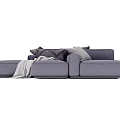 Modern Gray Sectional Sofa With Plush Decorative Pillows And Soft Throw Blanket 3d model