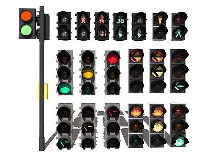 Outdoor Traffic Lights With Various Designs Colors And Signal Types For Street Use 3d model