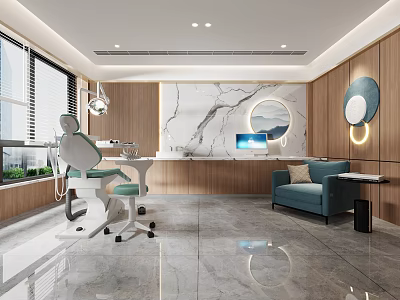 Modern Hospital Clinic Interior With Medical Chair And Waiting Area 3d model