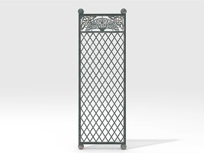 Black Decorative Room Divider With Ornate Top And Diamond Lattice Design 3d model