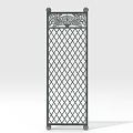 Black Decorative Room Divider With Ornate Top And Diamond Lattice Design