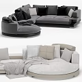 Modern Multi Seater Sofa In Gray Beige With Plush Pillows And Soft Blanket