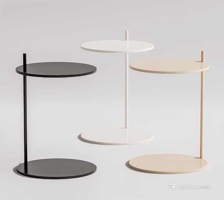 Modern Minimalist Side Tables with Round Top and Metal Frame in Black White and Beige 3d model 