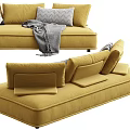 Stylish Yellow and Gray Sectional Sofa with Decorative Pillows and Throw Blanket 3d model