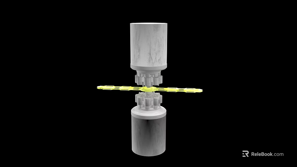 Automotive Gear Shaft Assembly With Yellow Blades And Cylindrical Housing 3d model 