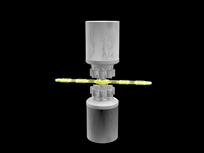 Automotive Gear Shaft Assembly With Yellow Blades And Cylindrical Housing 3d model