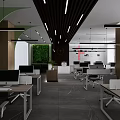 Modern Public Office Space With Open Layout Desks Computers And Green Plants 3d model