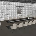 Modern Conference Table with Gray Office Chairs Abstract Wall Art in Contemporary Meeting Room