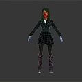3D Game and Movie Character with Black Leather Jacket Long Hair and White Gloves