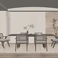 Modern Elegant Restaurant Interior With Dining Table Chairs Area Rug Accent Wall And Plants