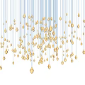 Cluster of Small Golden Chandeliers Hanging With Black Wires Against Dark Background