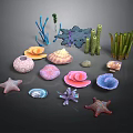 Colorful Decorative Household Items With Seashells Starfish Corals And Seaweed