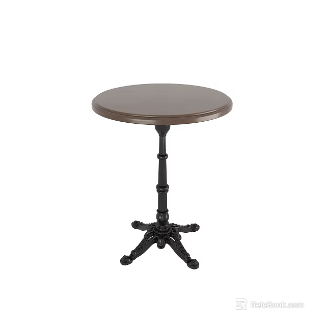 Elegant Round Table with Brown Top Black Carved Pedestal and Multi Foot Base 3d model 