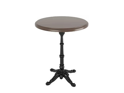 Elegant Round Table with Brown Top Black Carved Pedestal and Multi Foot Base 3d model